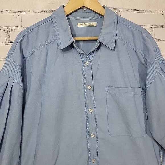 Free People We The Free Denim Chambray Shirt M Oversized Shacket Long Sleeve - Picture 2 of 8